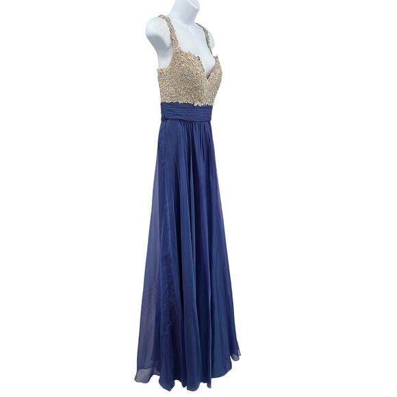 La Femme Prom Dress SZ 6 Blue Violet Formal Gown Embellished Lace Top Sleeveless - Picture 5 of 15